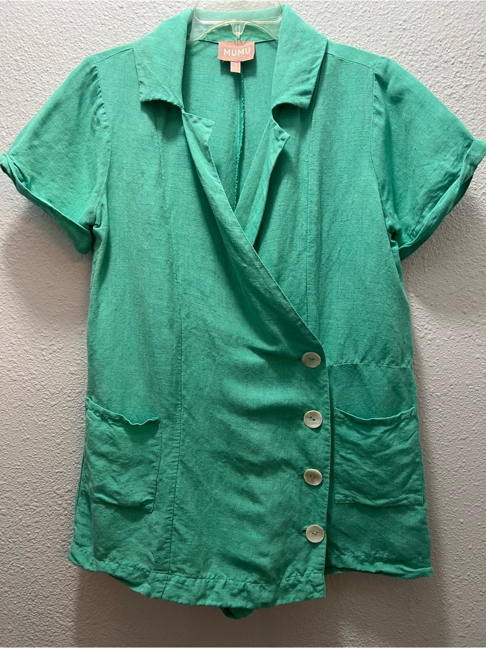 Show Me Your MuMu Teal Short Sleeve Wrap Romper with Buttons